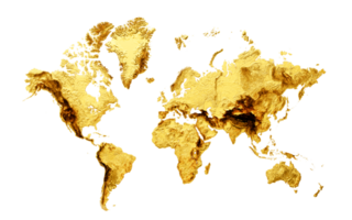 3d Golden Shiny World Map Golden Metal Hypsometric Map, Soft Gold Blurry , 3d illustration png