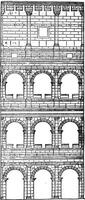 Section and elevation of the Colosseum, completed under Titus, vintage engraving. vector