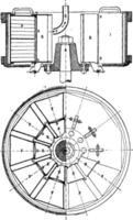 Sectional plan and the turbine Langen, vintage engraving. vector