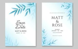 Wedding invitation card template. Abstract leaves art background design. Vector illustration