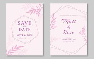 Elegant wedding invitation card template. Wedding invitation cover design with gold leaf line art. Vector illustration