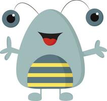 Happy light grey monster with arms wide open and grey and yellow stripes vector illustration on white background.