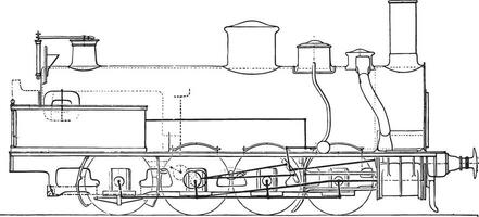 Machine four-axle goods coupled Northern Railway, vintage engraving. vector