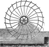 Wheel to raise water and bring to the salt pans, vintage engraving. vector