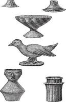 Clay objects found in the tombs of Turbaco, vintage engraving. vector