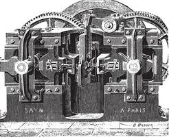 Forging machine nuts, vintage engraving. vector