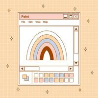 User Interface y2k sticker. Retro card browser Paint window, buttons, rainbow. Nostalgia pc elements and operating system. Delicate pastels vector illustration.
