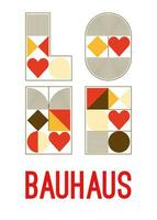 Abstract geometric bauhaus Love poster. Heart, circle and other primitive forms, shapes. Modern flat style. Primitive vector illustration