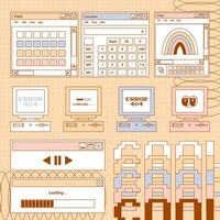 User Interface y2k card. Retro stickers with personal computer, lettering, notifications and more. Nostalgia pc elements and operating system. Delicate pastels vector illustration.