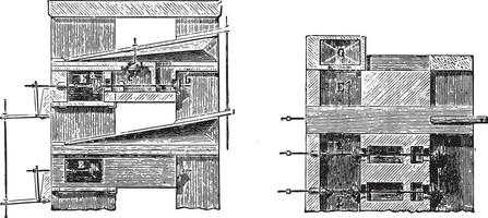 Air Motor cuts a single acting for the draw keyboards, vintage engraving. vector