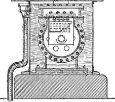 End view of the compressor cylinder, vintage engraving. vector