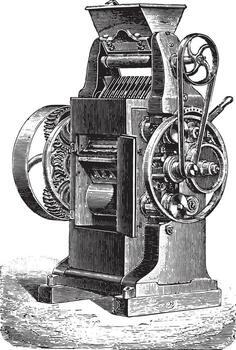 convertidor, ganzo sistema, Tres cilindros, Clásico grabado. vector