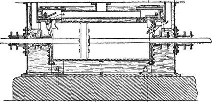 longitudinal sección de el compresor cilindro, Clásico grabado. vector