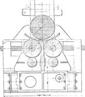 doblar máquina, sección transverso a el cilindro eje, Clásico grabado. vector