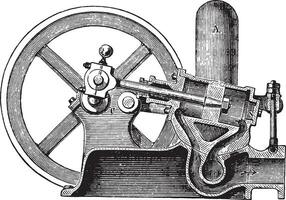 Pressurized water oscillating motor, vintage engraving. vector