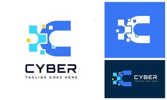 Modern initial letter C with pixel data for digital technology futuristic connection logo design vector