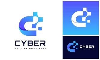 Modern initial letter C with pixel data for digital technology futuristic connection logo design vector