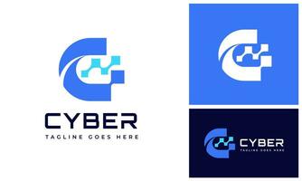 Modern initial letter C pixel data for digital technology futuristic connection logo design vector