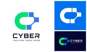 Modern initial letter C with pixel data for digital technology futuristic connection logo design vector