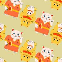 yellow and pink color cat maneki neco pattern vector