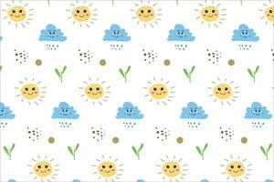 cute baby pattern with sun, flower, cloud, seeds vector