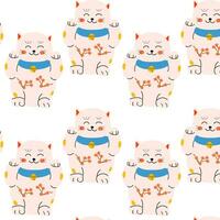 traditional white cat maneki pattern with sakura vector