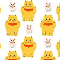 yellow cat maneki and white neko pet vector