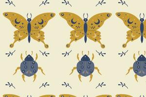 seamless pattern with magic butterfly and ladybird vector