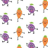 seamless pattern with cute plum and carrot vector