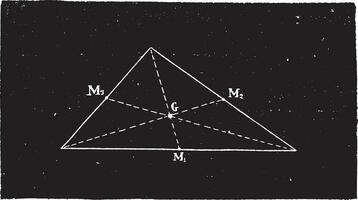 Triangle center of gravity, vintage engraving. vector