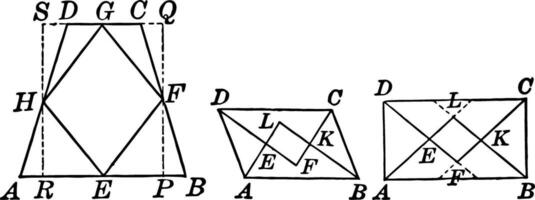 Trapezoids With Lines Joining Midpoints vintage illustration. vector