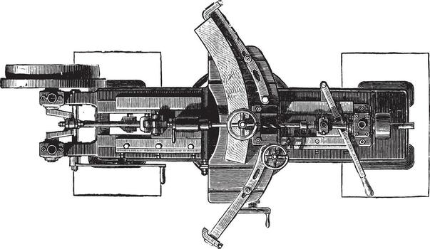 máquina ranurado ruedas, plan, Clásico grabado. vector
