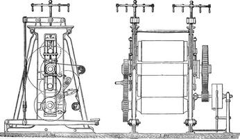 Bending machines for calendering or ordinary friction liner, vintage engraving. vector