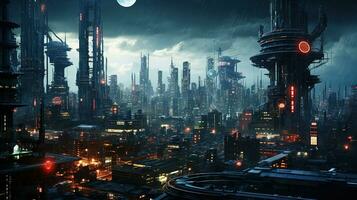 AI generated Generative AI, Futuristic Japanese city in cyberpunk style,  metaverse asian town, retro futurism photo