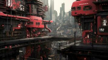 AI generated Generative AI, Futuristic Japanese city in cyberpunk style,  metaverse asian town, retro futurism photo