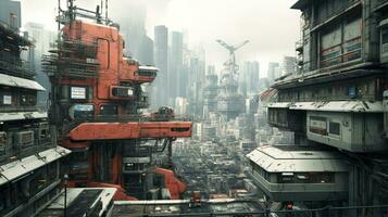 AI generated Generative AI, Futuristic Japanese city in cyberpunk style,  metaverse asian town, retro futurism photo