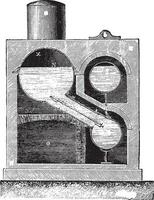 Cylindrical boiler burners Farcot lateral system, vintage engraving. vector