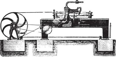 Cutting Machine spokes mechanically, Overview, vintage engraving. vector