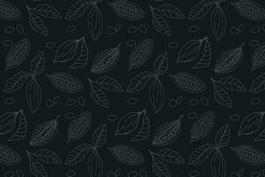 Cocoa beans and cocoa leaves seamless pattern vector