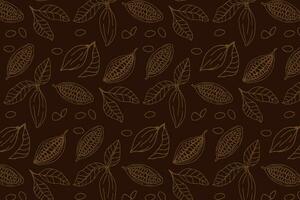 cocoa seamless pattern with beans and leaves vector