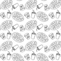 pizza and drinks seamless pattern outline vector