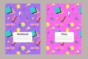 90s cover template for notebook, diary design vector