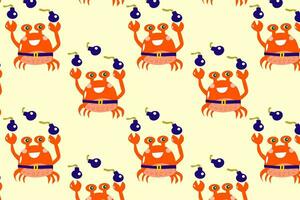 cute crab with bomb pirate seamless pattern vector