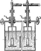 Apparatus for the industrial preparation of fluorine, vintage engraving. vector