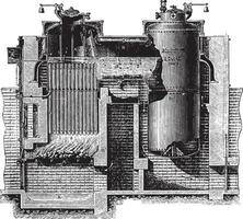 Combination boiler, Dulac system, vintage engraving. vector