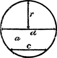 Radius, Diameter, and Chord In A Circle vintage illustration. vector