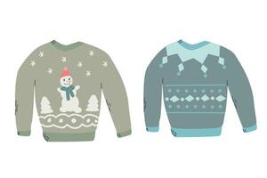 two winter sweaters with nordic patterns, snowmans vector