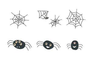 funny cartoon spiders monsters and cobweb set vector