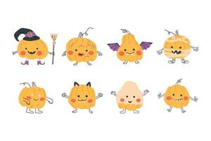 halloween carnaval with pumkin characters kawai vector