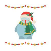 Set of Christmas snowman in a scarf and red hat, frame with garland. vector